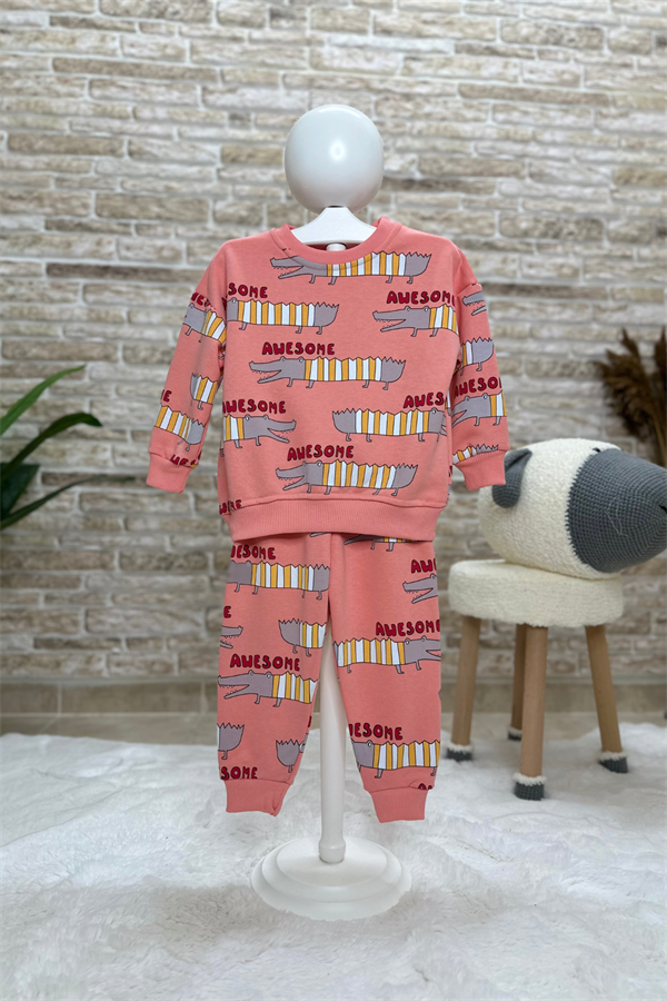 Unisex Çocuk 3 İplik Awesome Baskı İkili Takım