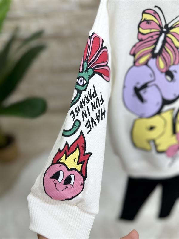 3 İplik Çiçekli Cool Siyah Taytlı Takım