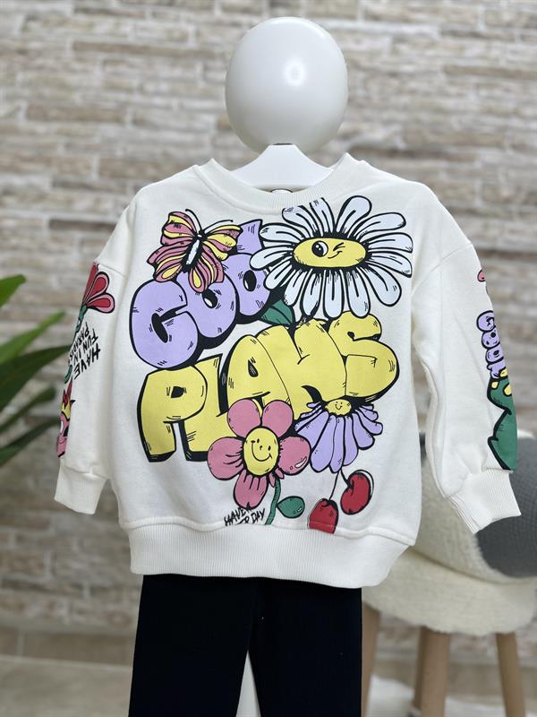 3 İplik Çiçekli Cool Siyah Taytlı Takım