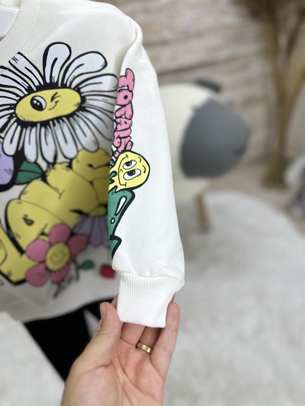 3 İplik Çiçekli Cool Siyah Taytlı Takım