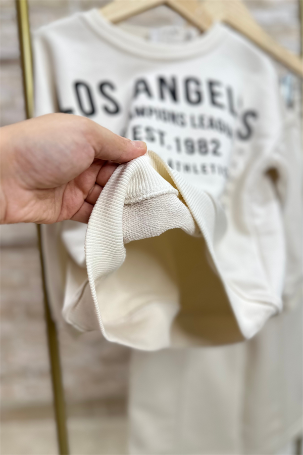 Kız Çocuk 3 İplik Ekru İspanyol Paça Takım