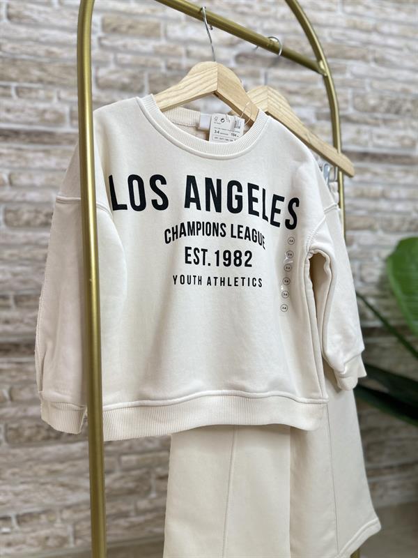 Kız Çocuk 3 İplik Ekru İspanyol Paça Takım