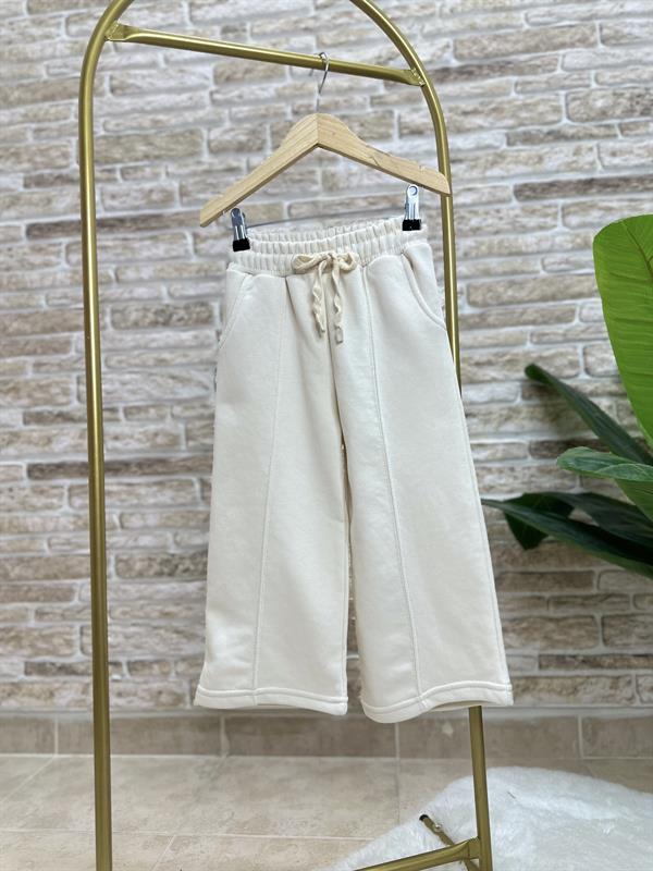 Kız Çocuk 3 İplik Ekru İspanyol Paça Takım