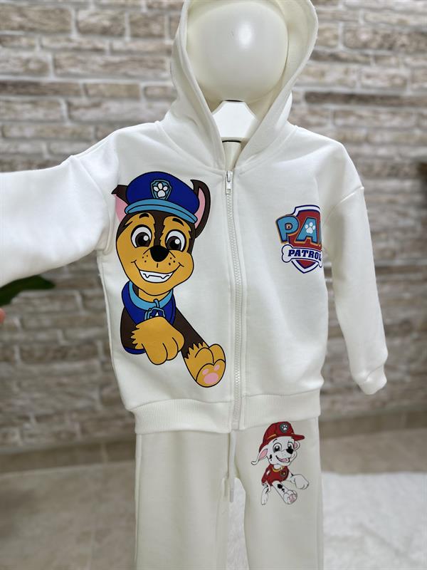 3 İplik Fermuarlı Beyaz Pawpatrol İkili Takım