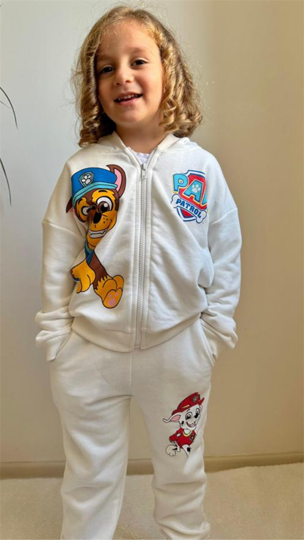 3 İplik Fermuarlı Beyaz Pawpatrol İkili Takım