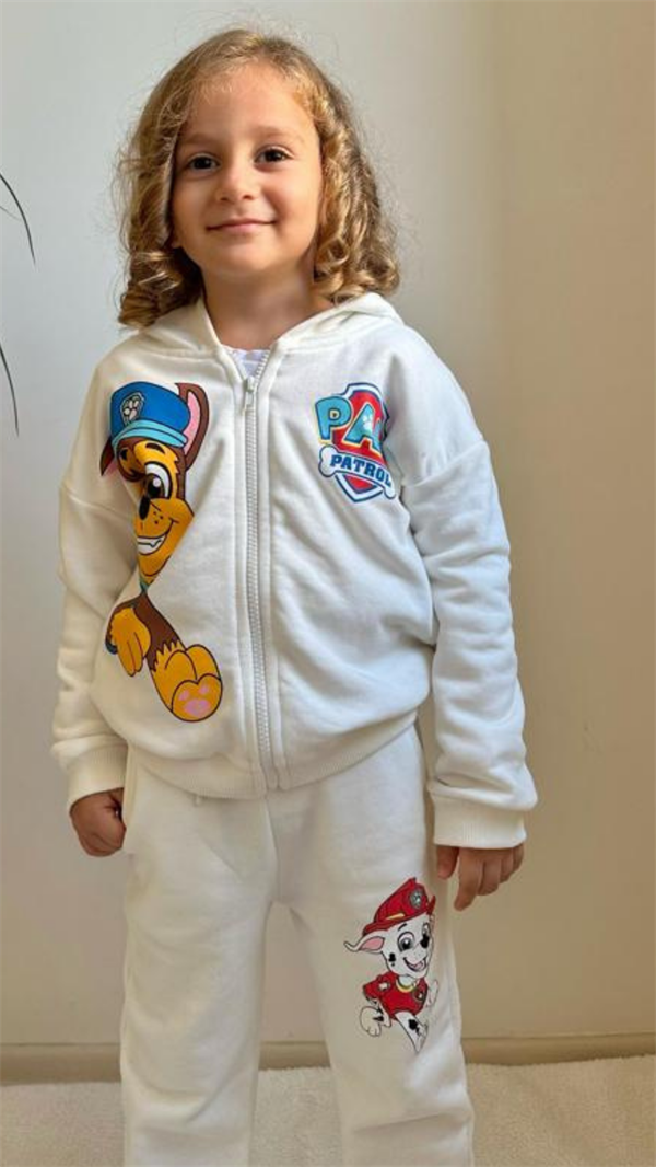 3 İplik Fermuarlı Beyaz Pawpatrol İkili Takım