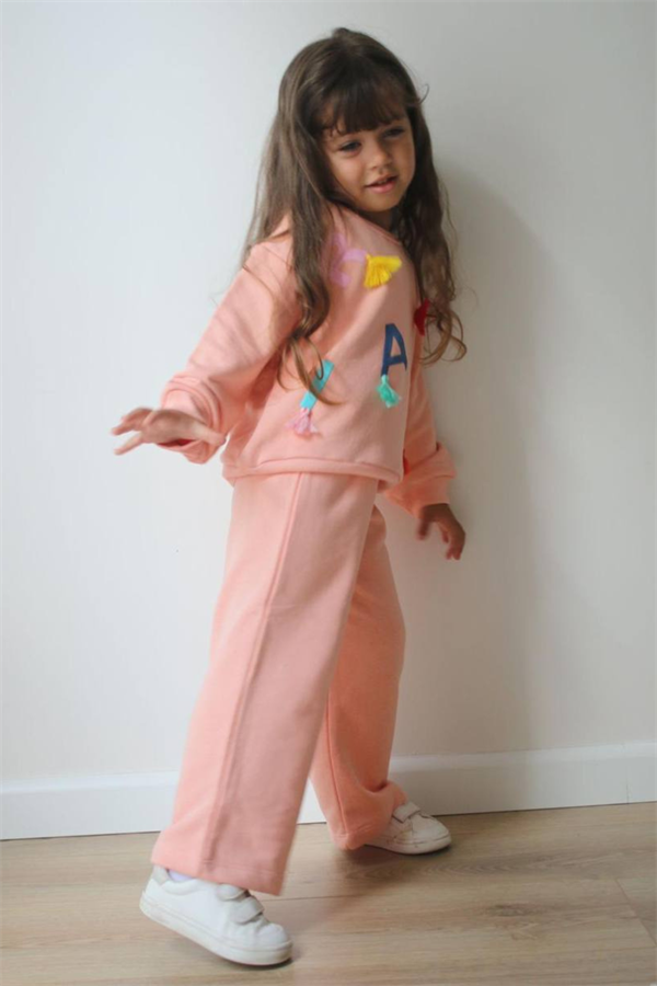 Kız Çocuk 3 İplik Harfli Bol Paça İkili Takım