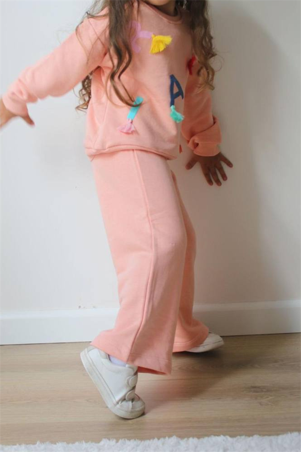 Kız Çocuk 3 İplik Harfli Bol Paça İkili Takım
