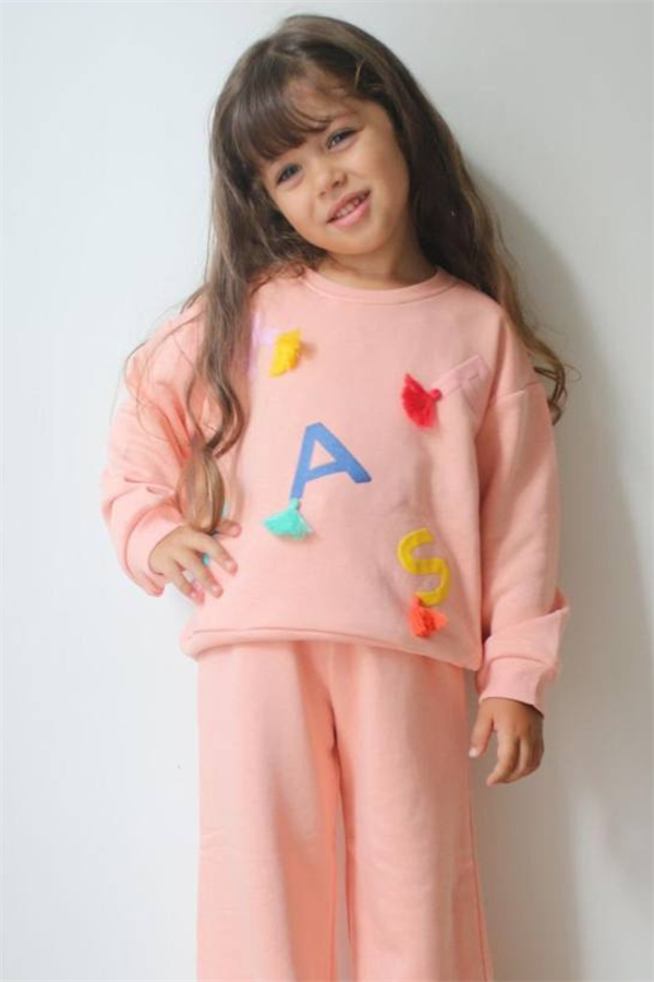 Kız Çocuk 3 İplik Harfli Bol Paça İkili Takım