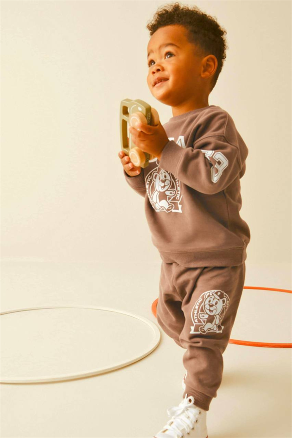 Erkek Çocuk 3 İplik Kahve Nyc Baskı İkili Takım