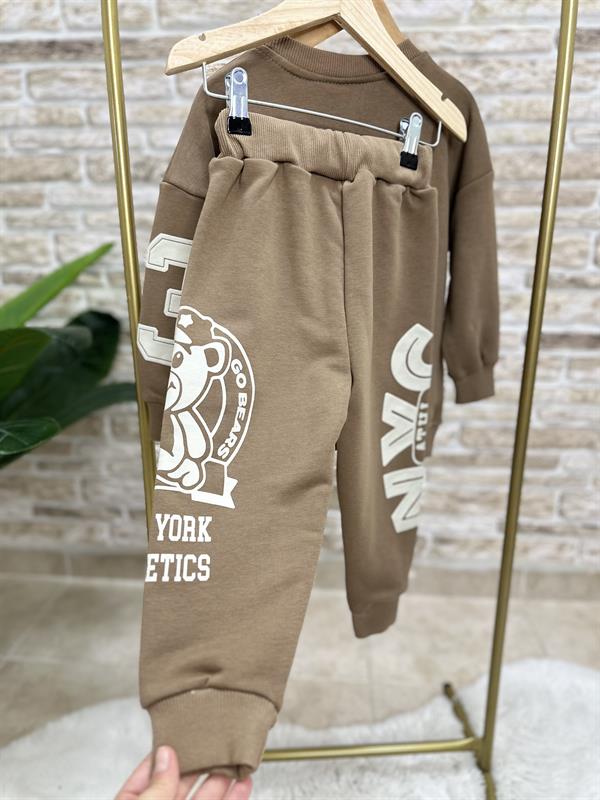 Erkek Çocuk 3 İplik Kahve Nyc Baskı İkili Takım