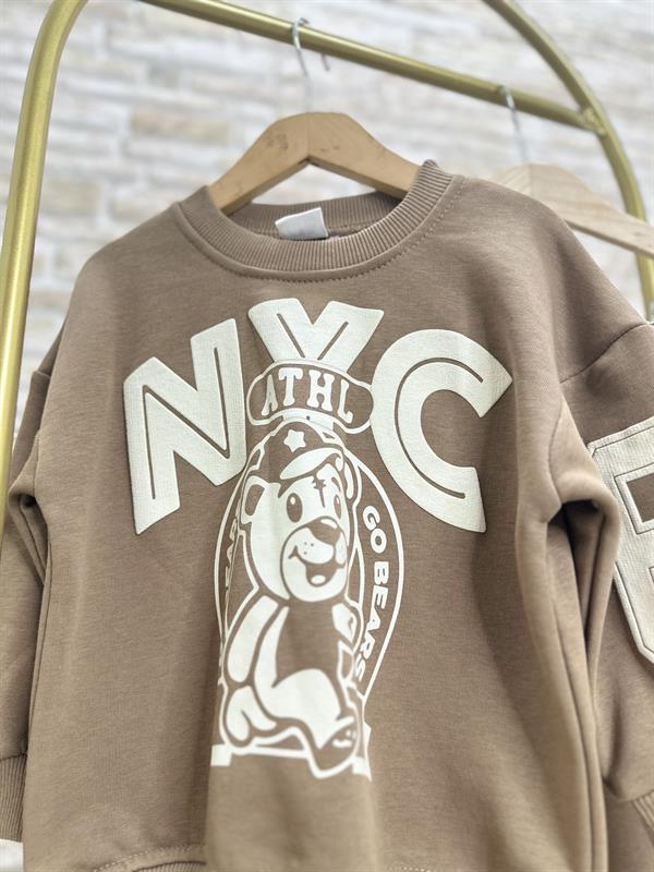 Erkek Çocuk 3 İplik Kahve Nyc Baskı İkili Takım