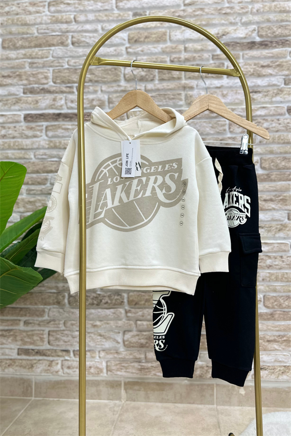 Erkek Çocuk 3 İplik Kapüşonlu Kargo Cepli Lakers Takım