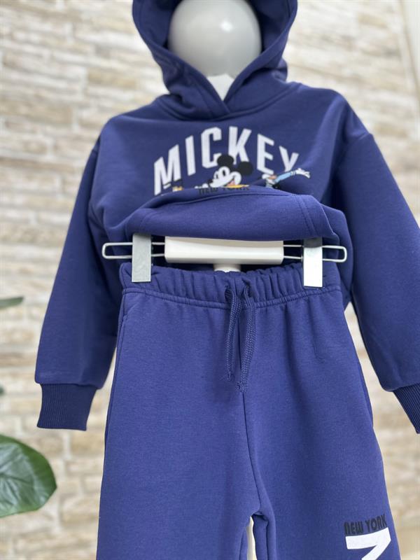 3 İplik Kapüşonlu Lacivert Mickey İkili Takım