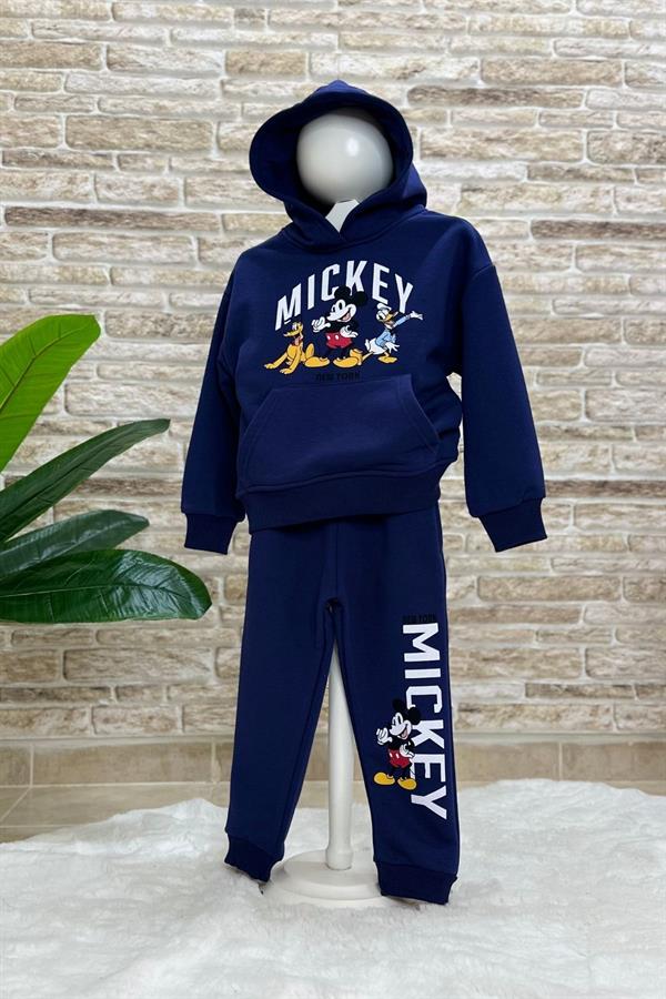 3 İplik Kapüşonlu Lacivert Mickey İkili Takım