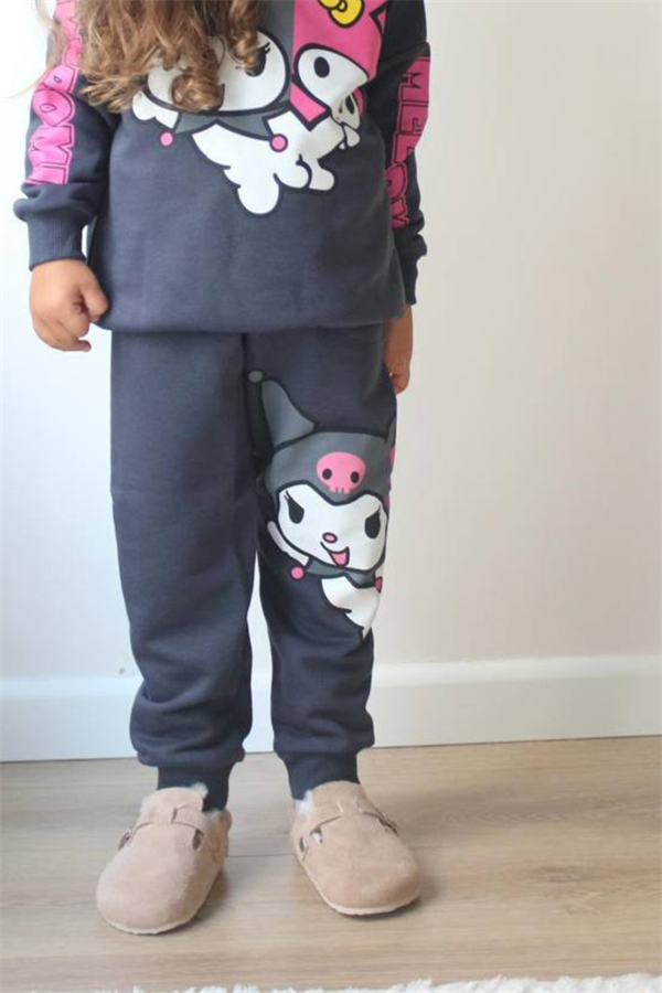 Kız Çocuk 3 İplik Kuromi Baskı Antrasit Takım
