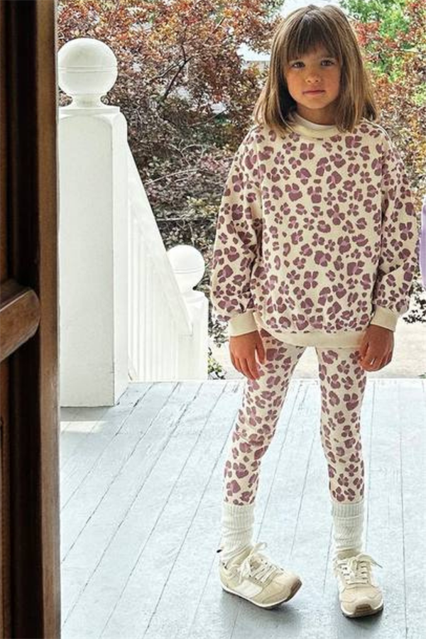 Kız Çocuk 3 İplik  Lila Zebra Baskılı Taytlı Takım