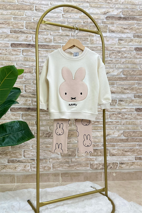 Kız Çocuk 3 İplik Miffy Bej Taytlı Takım