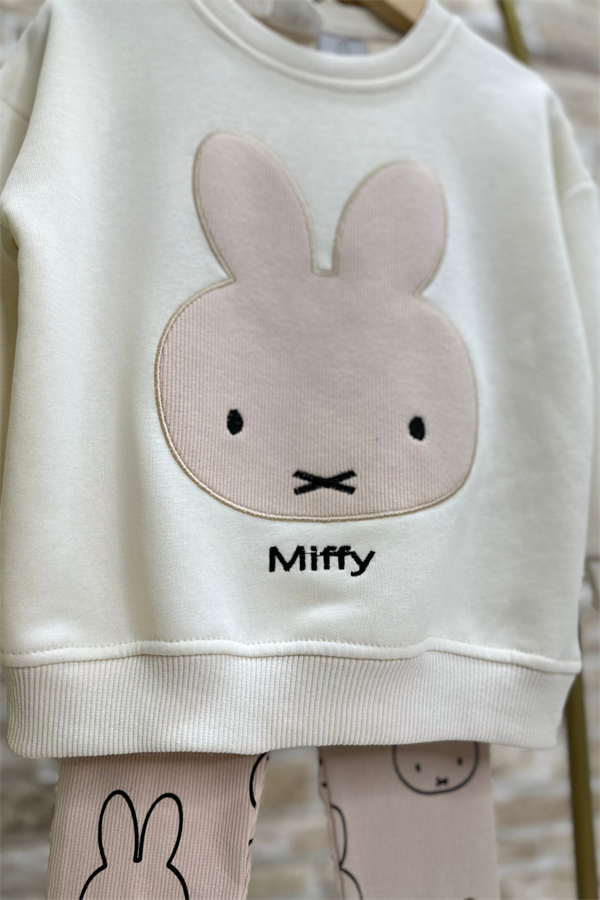 Kız Çocuk 3 İplik Miffy Bej Taytlı Takım