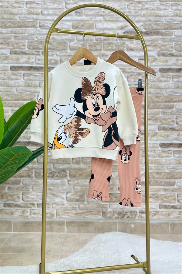 Kız Çocuk 3 İplik Minnie & Daisy Pullu Tayt Takım