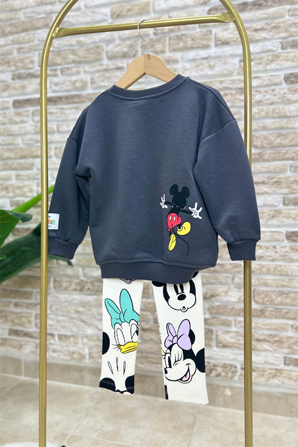 Kız Çocuk 3 İplik  Minnie Friends Antrasit Taytlı Takım