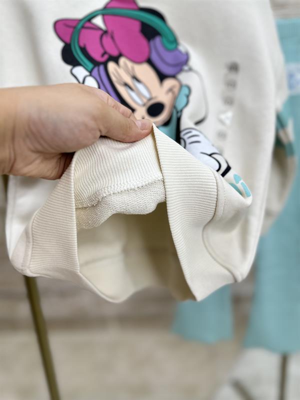 Kız Çocuk 3 İplik  Minnie İspanyol Turkuaz Taytlı Takım