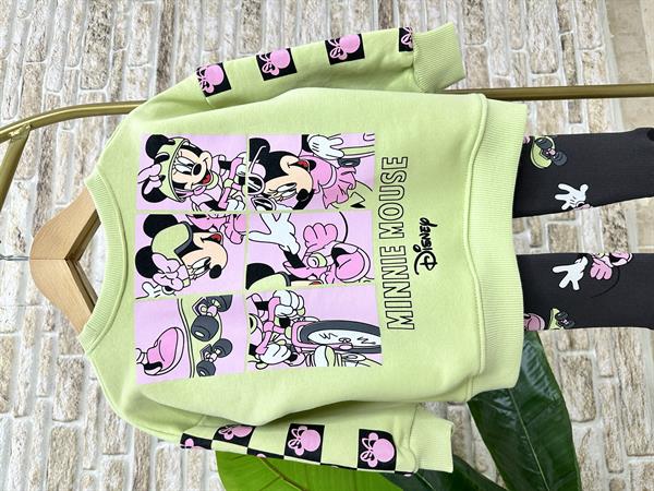 Kız Çocuk 3 İplik Minnie Neon Renk Taytlı Takım