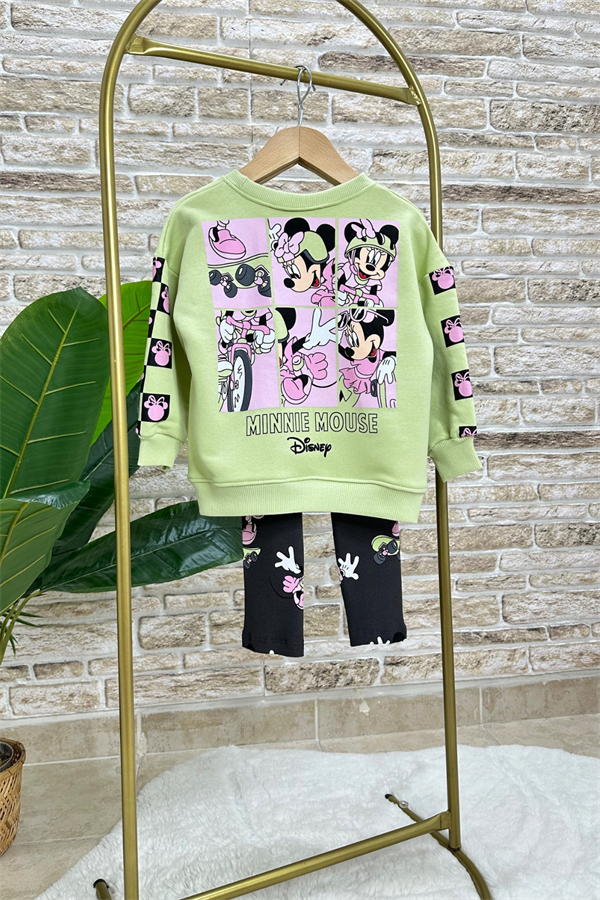 Kız Çocuk 3 İplik Minnie Neon Renk Taytlı Takım