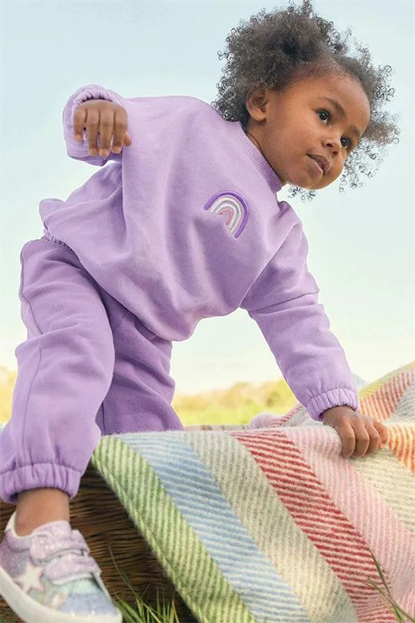 Kız Çocuk 3 İplik Nakışlı Gökkuşağı Takım