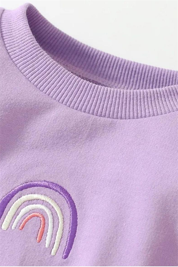 Kız Çocuk 3 İplik Nakışlı Gökkuşağı Takım