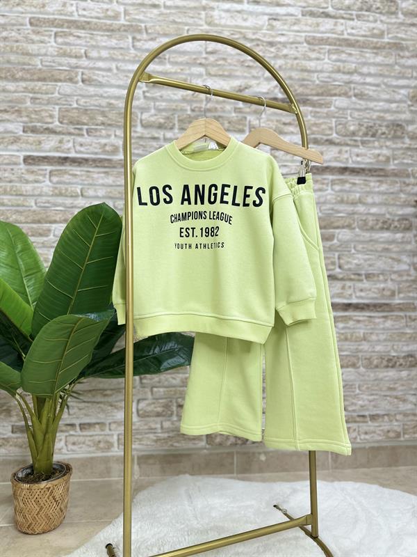 Kız Çocuk 3 İplik Neon Yeşil İspanyol Paça Takım