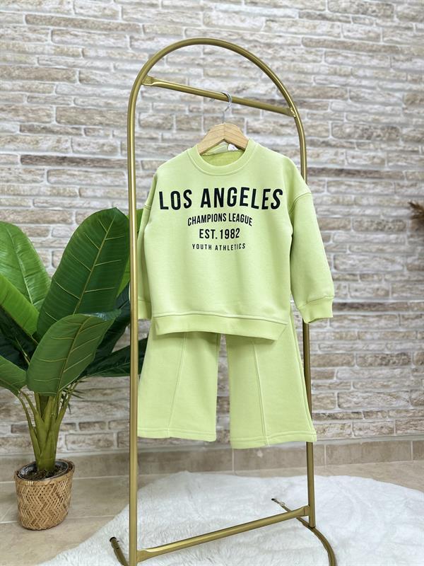 Kız Çocuk 3 İplik Neon Yeşil İspanyol Paça Takım