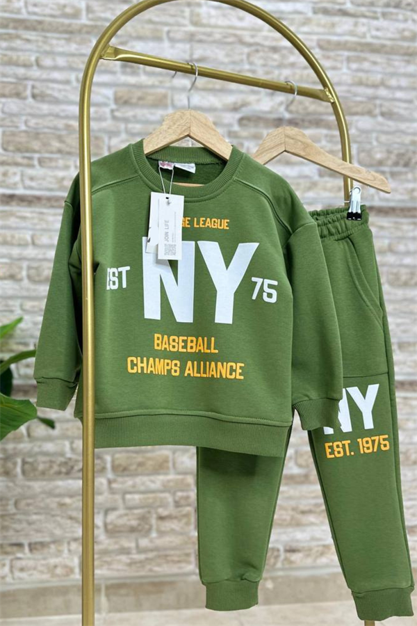 Erkek Çocuk 3 İplik Ny Baskılı Yağ Yeşili Takım