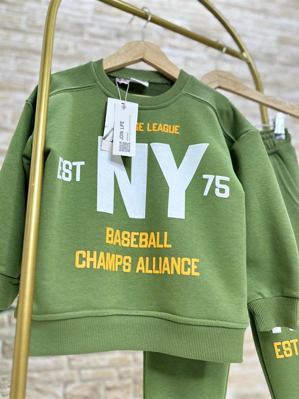 Erkek Çocuk 3 İplik Ny Baskılı Yağ Yeşili Takım