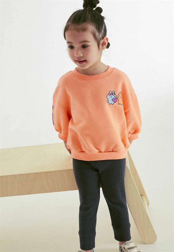 Kız Çocuk 3 İplik Oranj Nakışlı Taytlı Takım