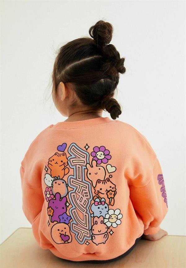 Kız Çocuk 3 İplik Oranj Nakışlı Taytlı Takım