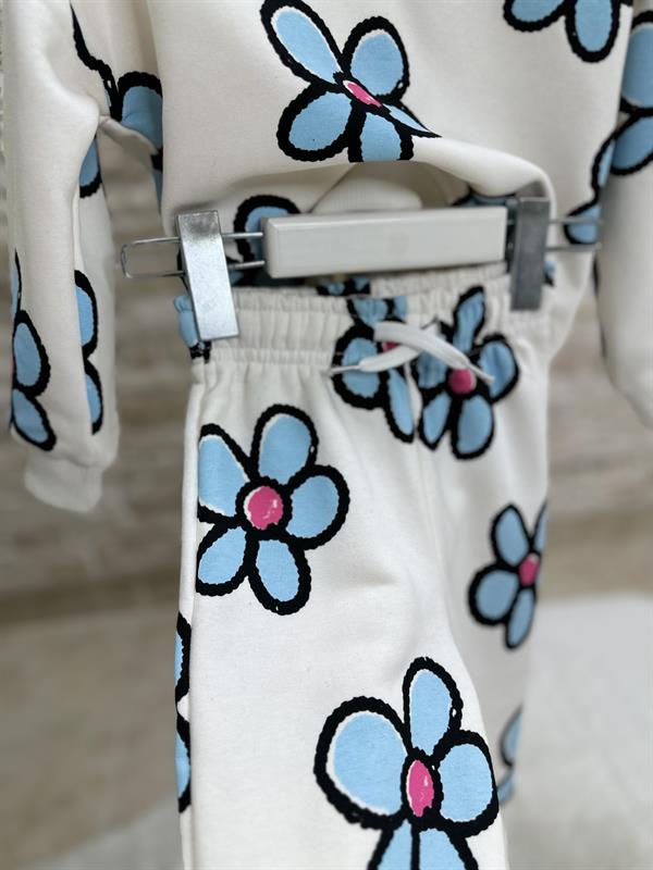 3 İplik Papatyalı Mavili İkili Takım