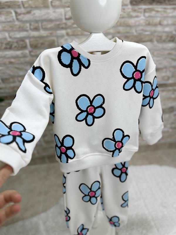 3 İplik Papatyalı Mavili İkili Takım