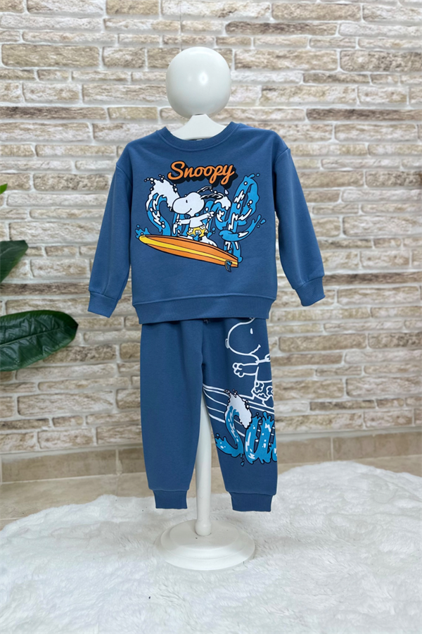 3 İplik Peanuts Snopy Mavi İkili Takım