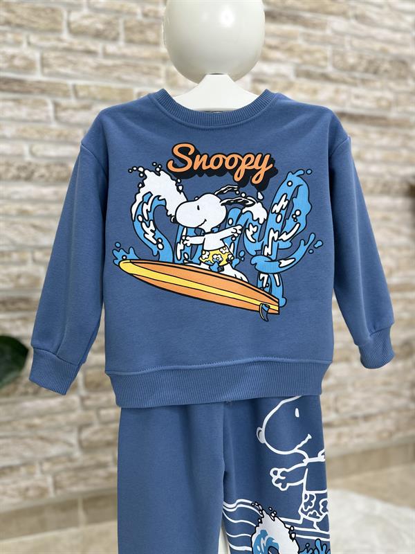 3 İplik Peanuts Snopy Mavi İkili Takım