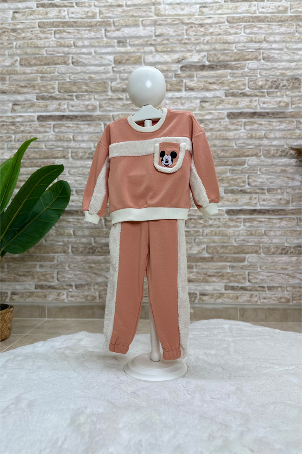 Kız Çocuk 3 İplik Peluş Mickey Somon Takım