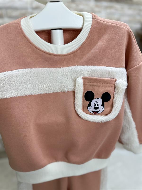 Kız Çocuk 3 İplik Peluş Mickey Somon Takım