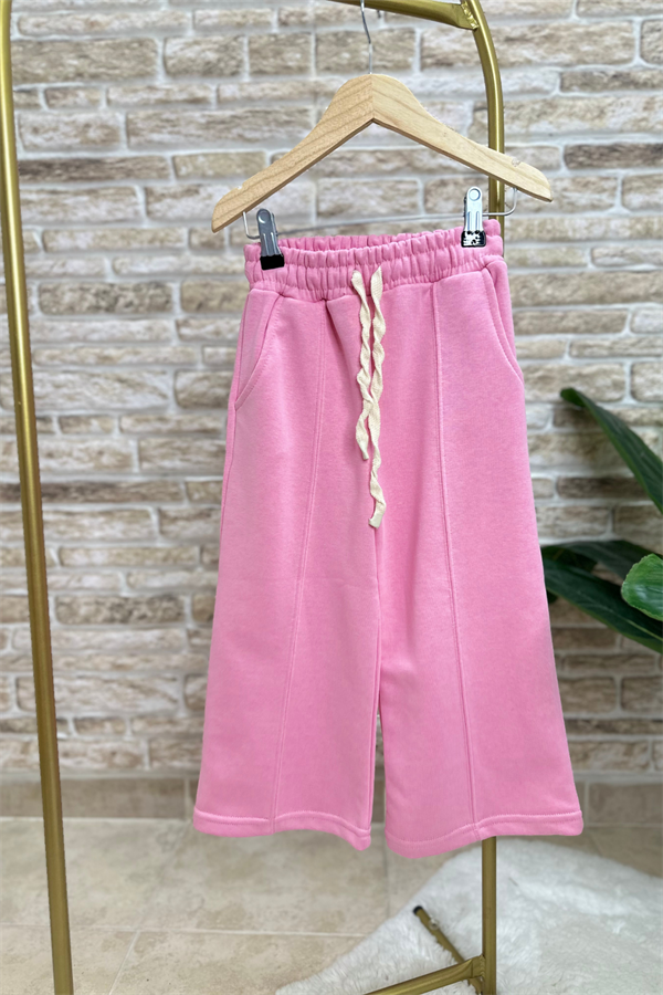 Kız Çocuk 3 İplik Pembe İspanyol Paça Takım