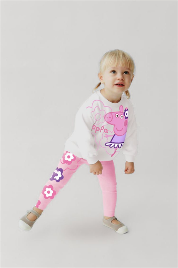 Kız Çocuk 3 İplik Peppa Baskı Taytlı Takım