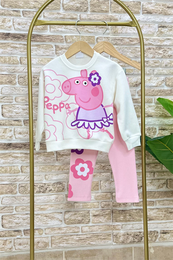 Kız Çocuk 3 İplik Peppa Baskı Taytlı Takım