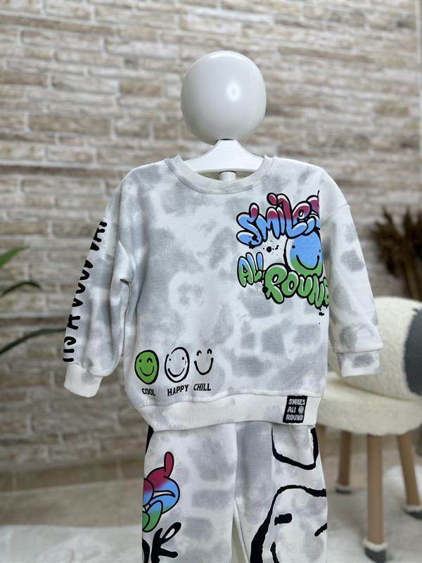 Unisex Çocuk 3 İplik Smile Baskılı İkili Takım