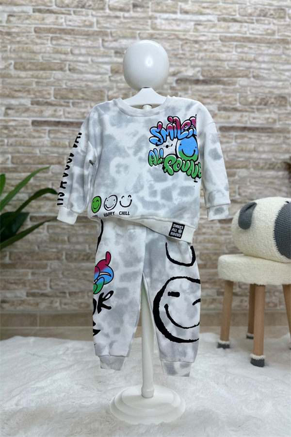 Unisex Çocuk 3 İplik Smile Baskılı İkili Takım