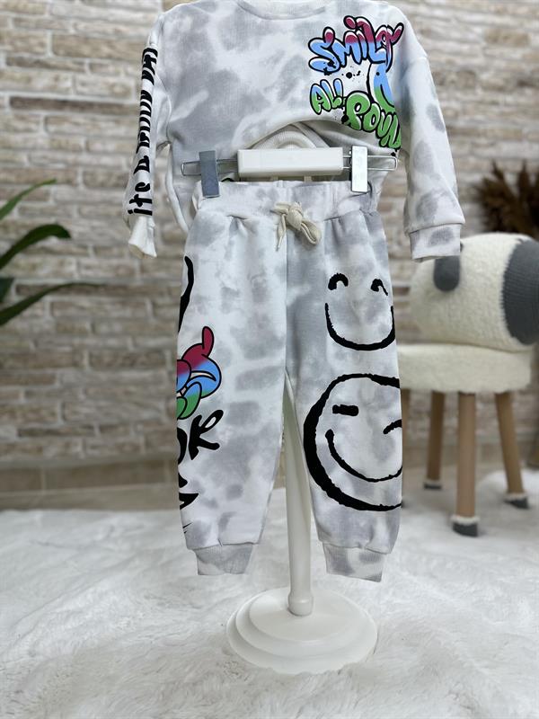 Unisex Çocuk 3 İplik Smile Baskılı İkili Takım