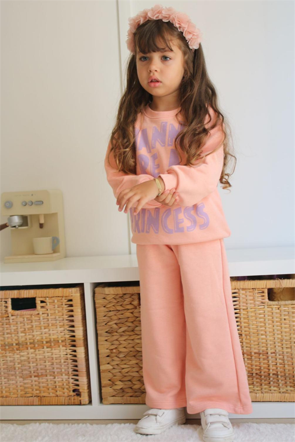 Kız Çocuk 3 İplik Somon Bol Paça Takım