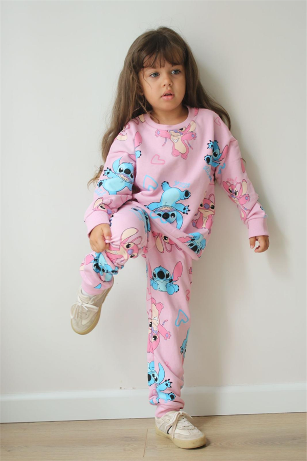 Kız Çocuk 3 İplik Stitch Baskı İkili Takım